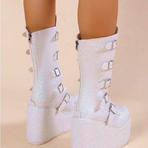 Gothic Punk Grunge Chunky Glittery Platform Boots - Picture 2 of 3